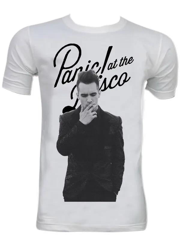Паника! Мужская и Женская белая футболка at the Disco Brendon Urie New Wave Rock размеры S M L XL