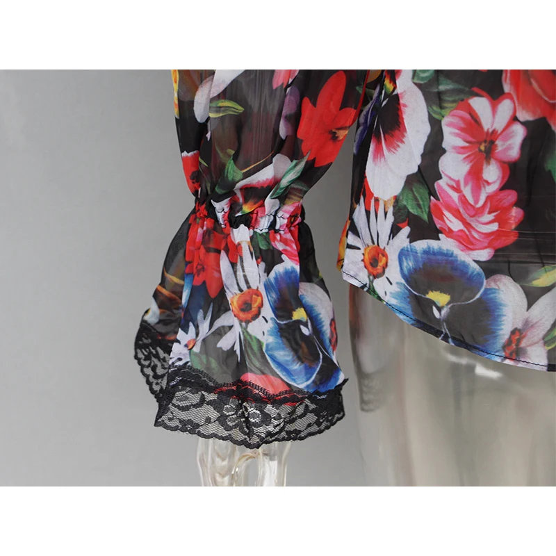 Высокое качество, новые моды Лето Дизайнер рубашка Для женщин с длинным рукавом великолепные Цветочный принт блузка с бантом