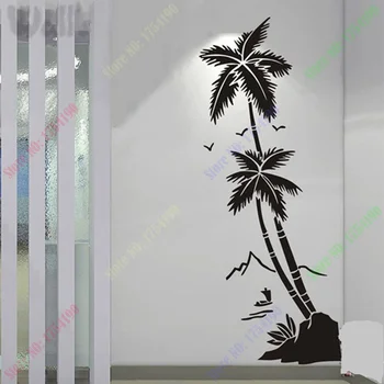 

Free Shipping Beach coconut trees waterproof vinyl decal stickers hall bathroom glass modern art mural decorative stickers