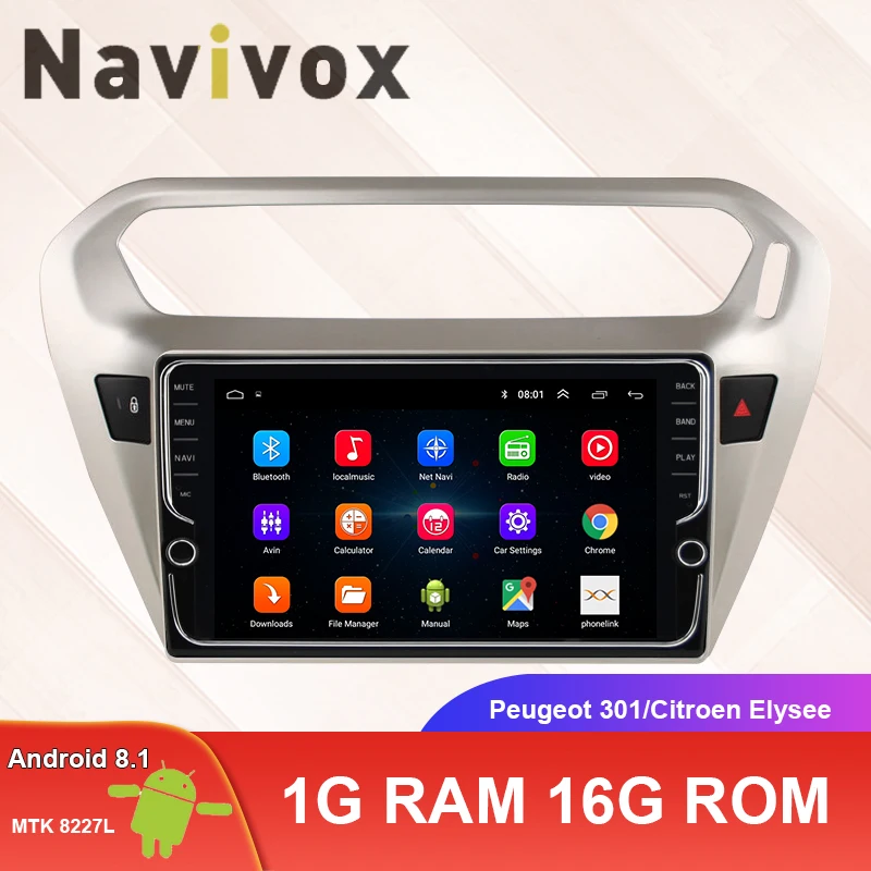 

Navivox 2 din Car dvd Multimedia player 9"Android 8.1 For Peugeot 301 Citroen Elysee 2014 2015 2016 stereo radio gps navigation