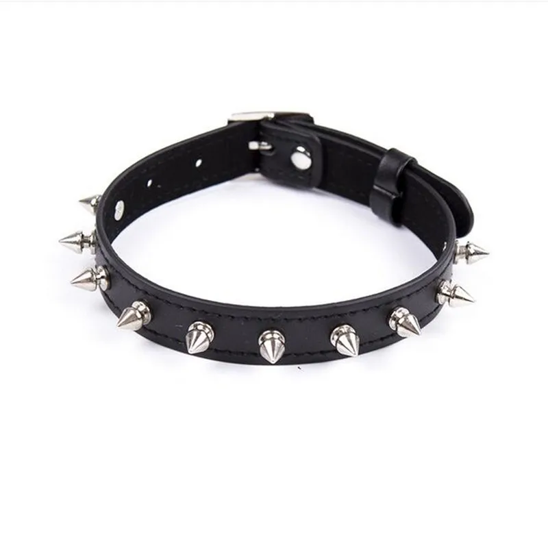 Punk Rivets Black Leather Collar BDSM Sexy Leash Ring Chain Slave Bondage Fetish Erotic Toys Role Play Sex Toys For Couples Sexo