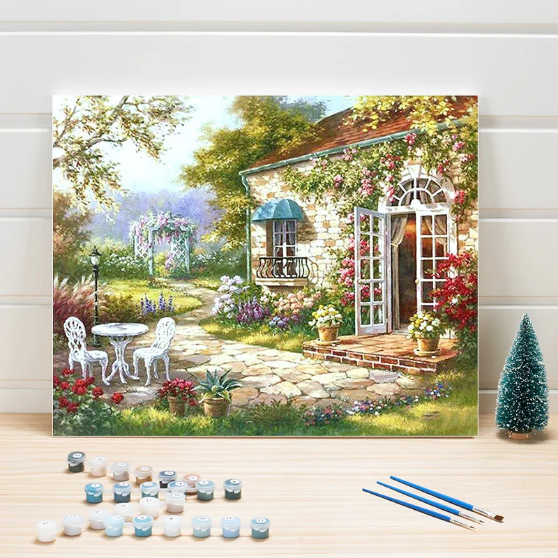 Kaufen Farbe Ölgemälde Durch Zahlen Land Landschaft DIY Acryl Färbung Kunst Auf Leinwand Wand Bilder Für Wohnzimmer Erwachsene Zeichnung