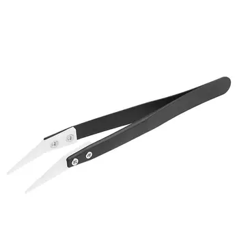 

THGS Ceramic Tweezers with Stainless Steel Handle Curved Aiming Tweezers Black Repair Tools