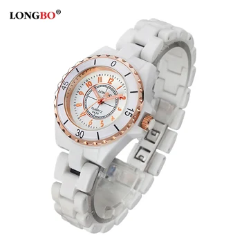 

New Luxury Brand LONGBO Women Watches White Ceramic Watch Fashion Gold Female Watches Lady Quartz Wrist Watches Relojes Mujer