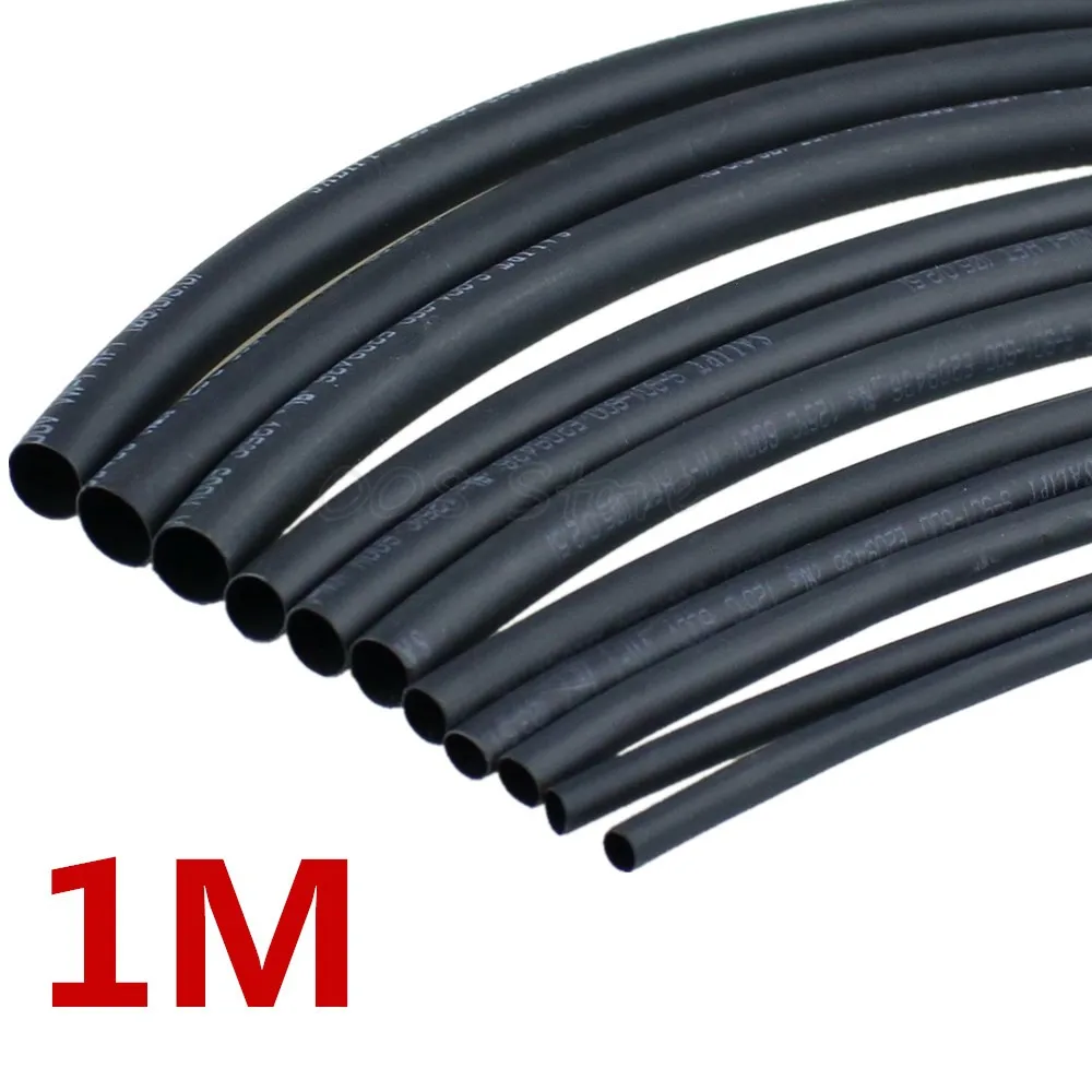 

1 METER/LOT High Quality 7/8/9/10/11/12/13/14/15/16MM Diameter Black Color Heat Shrink Tube Sleeving Wrap Wire Cable