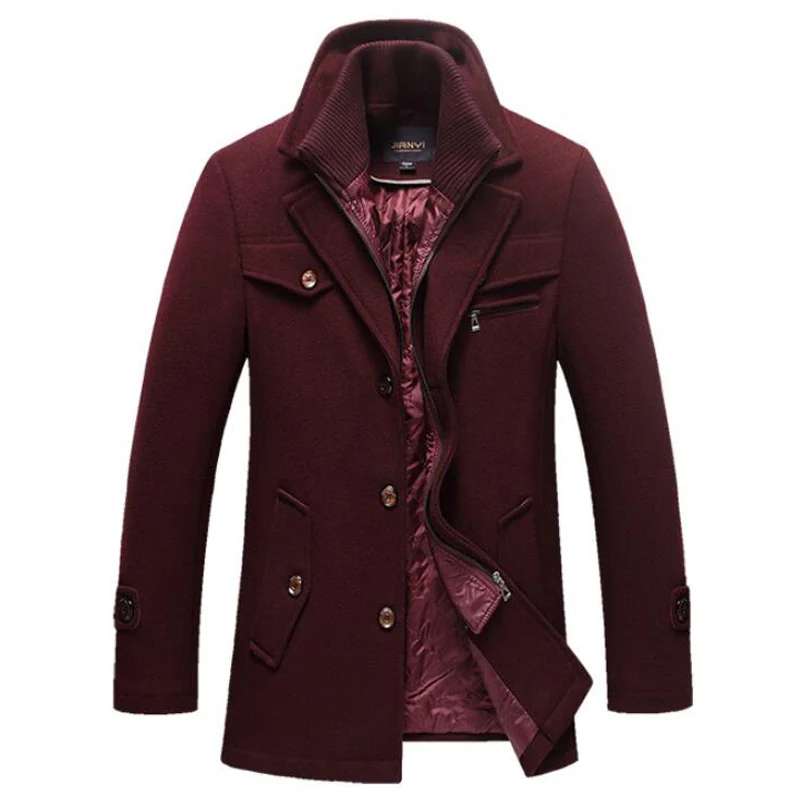 Зимняя шерстяная куртка мужская повседневная Толстая теплая верхняя одежда ветровка, длинное пальто размера плюс 5XL Jaqueta Masculina мужское кашемировое пальто - Цвет: Бургундия
