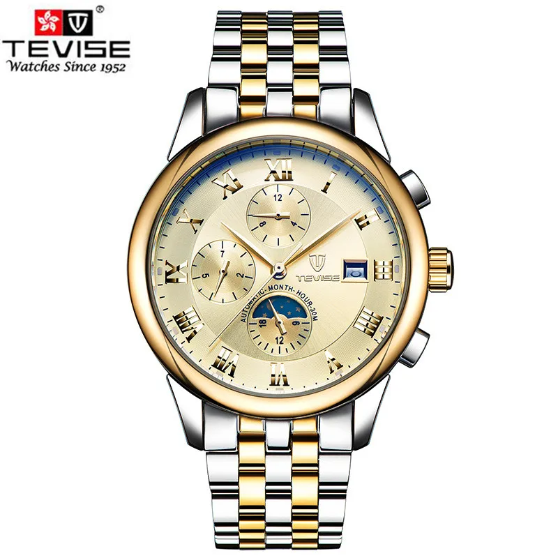 Watches Men Luxury Brand TEVISE Moon Phase Automatic Mechanical Watch Waterproof Stainless Steel Wristwatch relogio masculino Watches Men Luxury Brand TEVISE Moon Phase Automatic Mechanical Watch Waterproof Stainless Steel Wristwatch relogio masculino