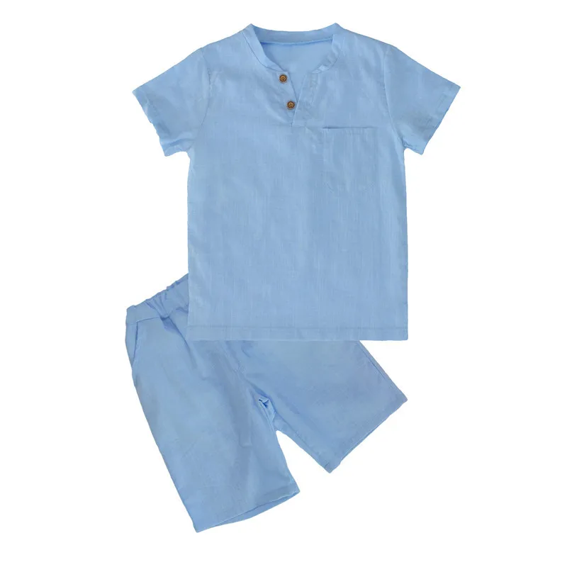 BINIDUCKLING/брендовый комплект летней детской одежды для мальчиков, футболка с короткими рукавами+ шорты, льняная одежда