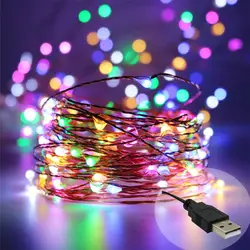 Светодиодные огни строки 10 м 33ft 100LED 5 В USB Powered открытый теплый белый/rgb медной проволоки Рождественский фестиваль свадебная вечеринка
