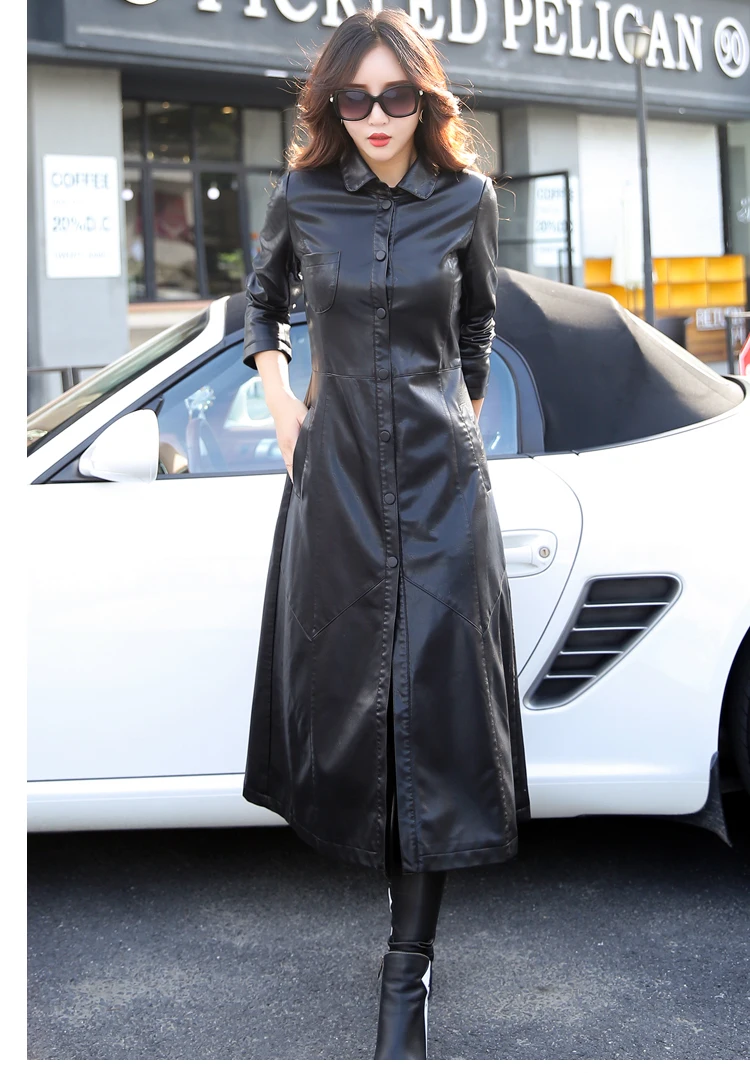 2019 Xxxxxl Autumn Large Swing Women Faux Leather Trench Coats China ...