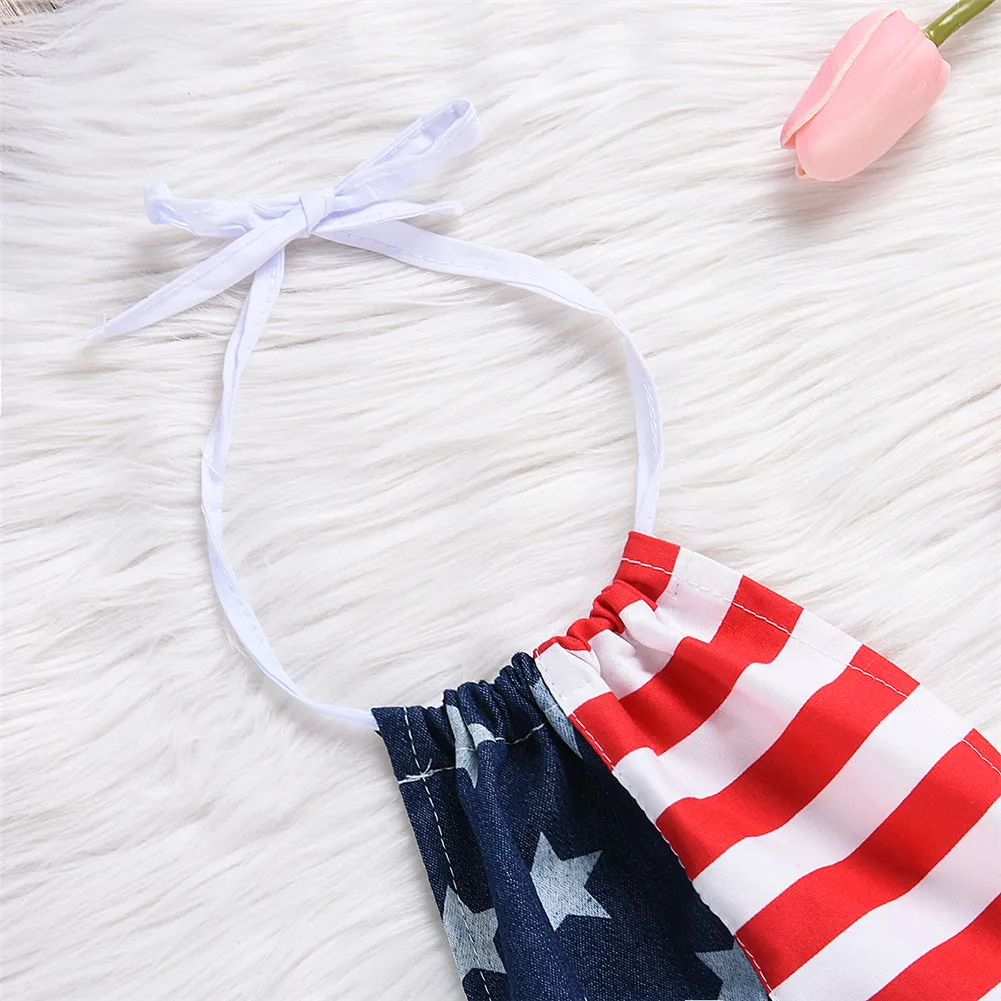 Фирменная Новинка для новорожденных, одежда для малышей, одежда для маленьких девочек Комбинезон, ползунки, боди, повязка на голову в полоску со звездами для американского флага, День независимости США
