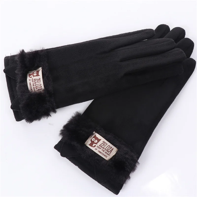 Touch screen gloves ladies winter warm suede leather mittens lovely rabbit cat ears plus velvet thickening driving gloves D33