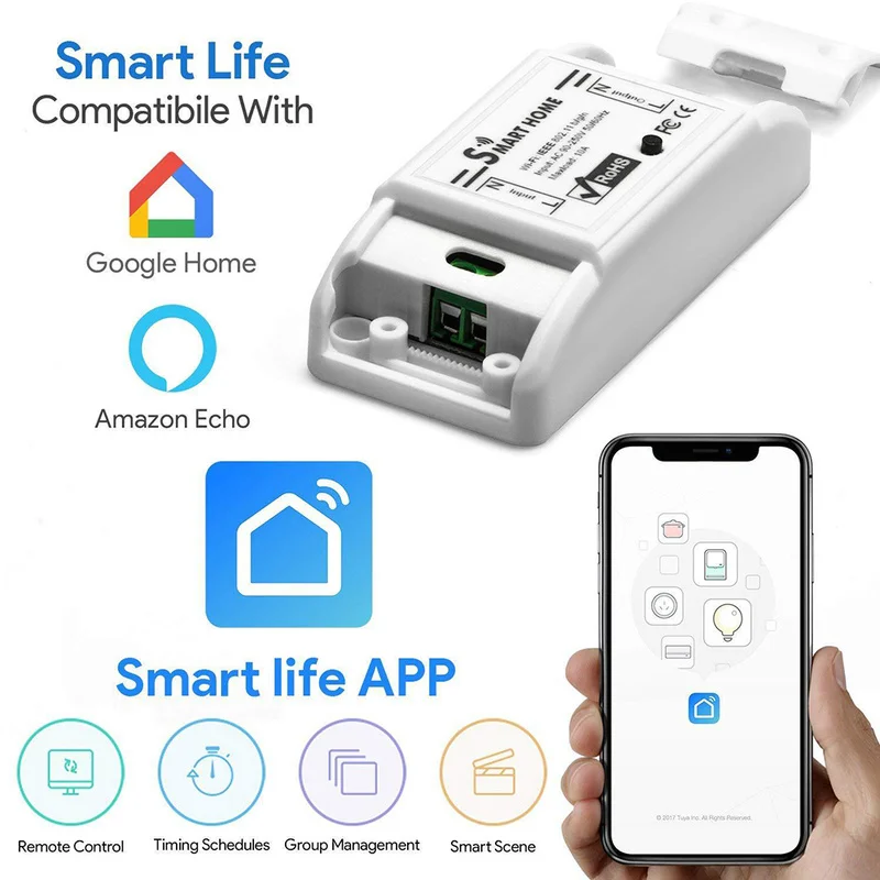 

Wifi smart home switch controller work with Alexa Google home timing wireless remote control by APP smart life Rated load 2000W