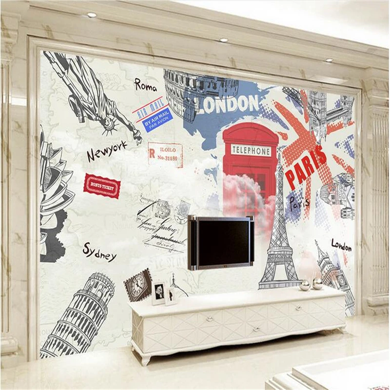

Wallpapers Youman Custom any Size European Style Wallpaper Hand-Painted Eiffel Tower Photo Wall Mural Modern Wallpaper Kitchen