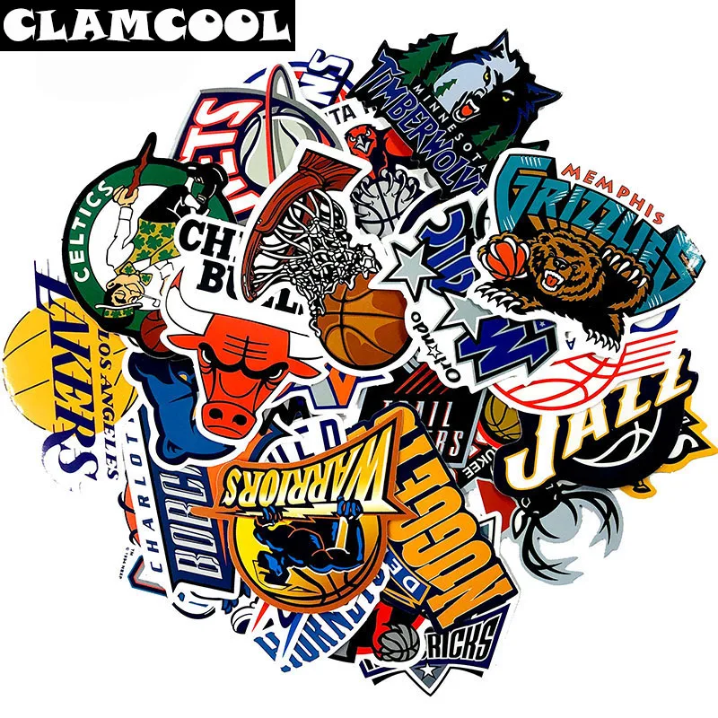 

32pcs/Lot Brand Graffiti Basketball Team Club Logo Stickers Guitar Skateboard Waterproof PVC Laptop Luggage Stickers Cool