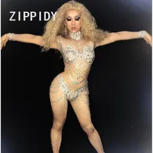 Блестят кристаллы комбинезон костюм Bling большие камни комбинезон Для женщин наряд бриллианты боди День Рождения Праздновать повод носить