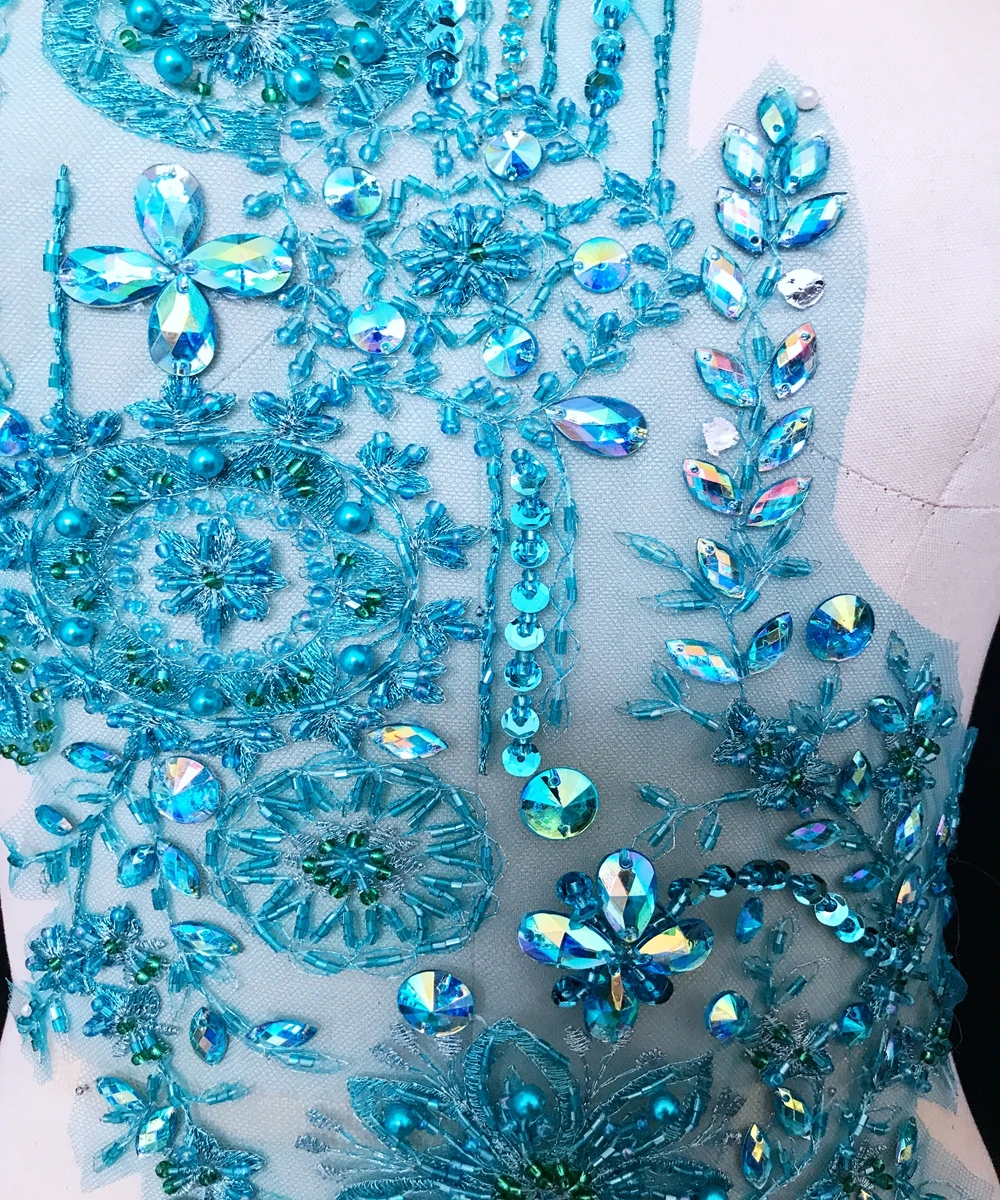 Пришить Стразы Блестки бусины светло-голубые комплектующие для бижутерии из кристала и кружева отделкой патчи 47*27 см для аксессуаров платья