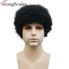 Сильная красота афро короткие кудрявые вьющиеся парики человеческие волосы парик для женщин или мужчин Афро-американский парик натуральный черный