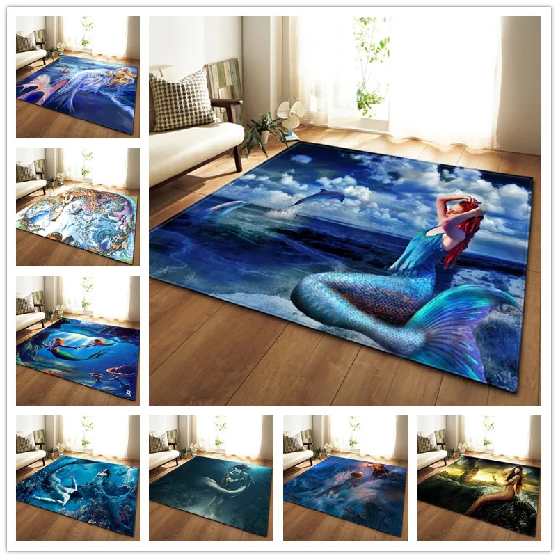 

Dream Mermaid Carpet Girls Bedroom Decor Rugs Kids Play Mats Soft Flannel Home Carpets for Living Room Area Rugs Tea Table Mat