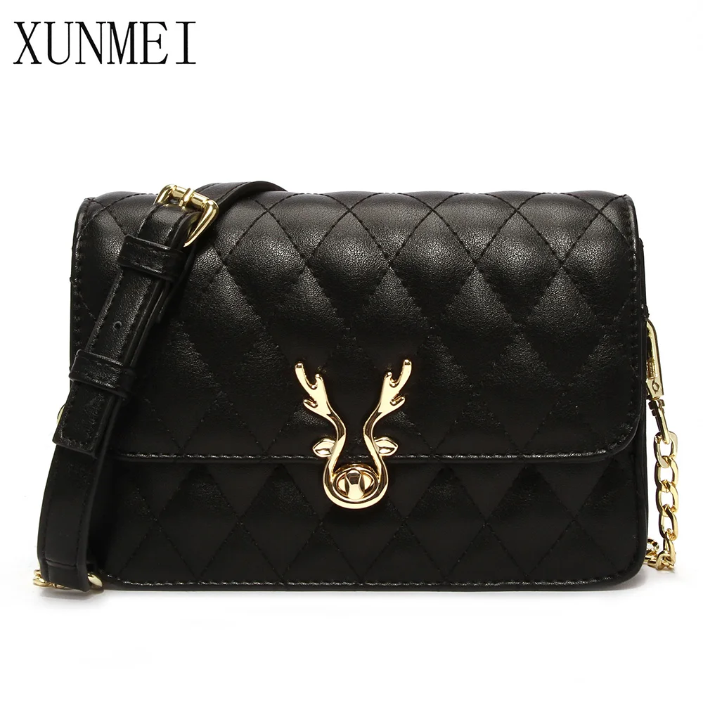 

Diamond Lattice Women's Bag with Chain Messenger Bags Metal Deer Luxury Handbags Women Vintage Quilted Shoulder Bag Ladies 2019