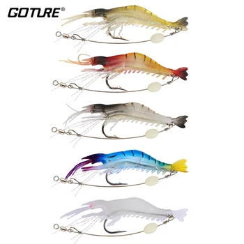 

Goture Luminous Shrimp Fishing Lure 8.5cm 6g Soft Silicone Bait Artificial with 4/0 Hook Swivel Beads, Pack of 5pcs/10pcs/15pcs