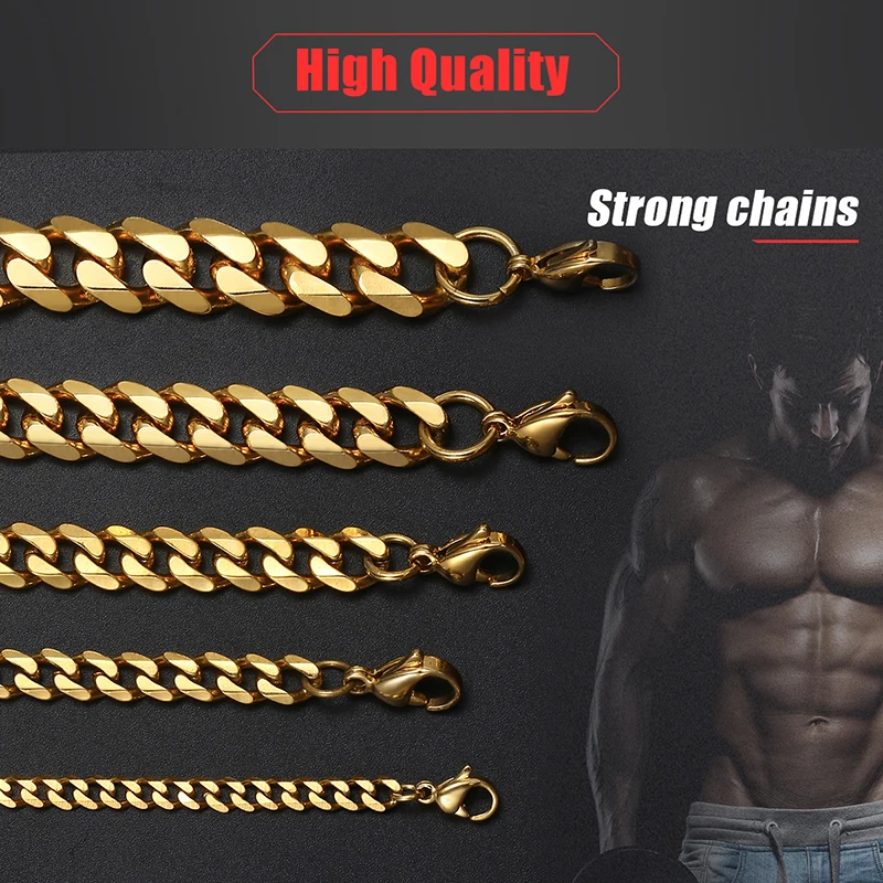 Gold Necklaces for Men & Women Stainless Steel Silver Black Gold Necklace Jewelry