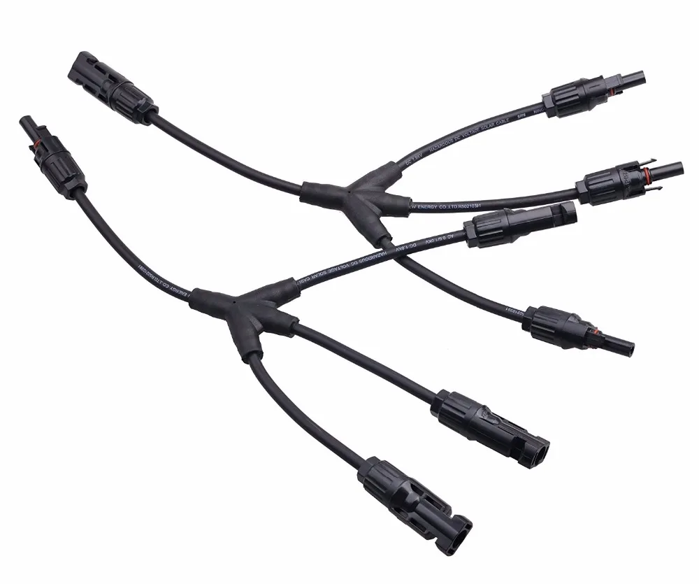 

1 pair MC4 solar photovoltaic Panel Adaptor Cable connector 3 branch Y type four way plug Parallel connection of battery plate