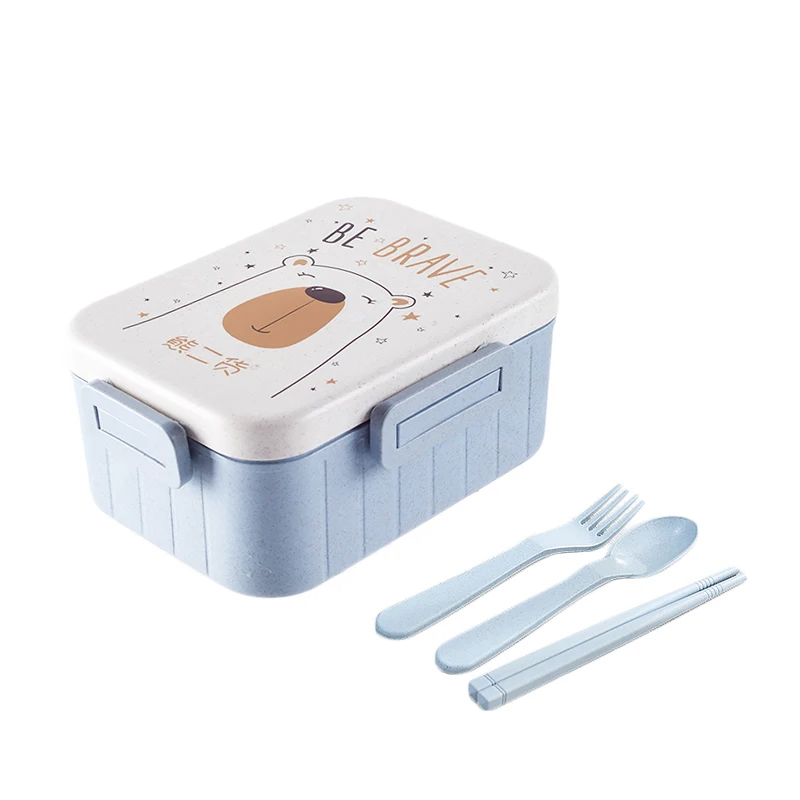

Cartoon Bear Rabbit Cute Bento Box Japanese Style Wheat Straw Kids Student Food Container Storage With Compartments Lunch Box