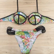 New Arrival Sexy Floral Print Halter Straps Bikini Set with Padded Push up Swimwear for Women Hot Biquini Bathing Suit Swimsuit