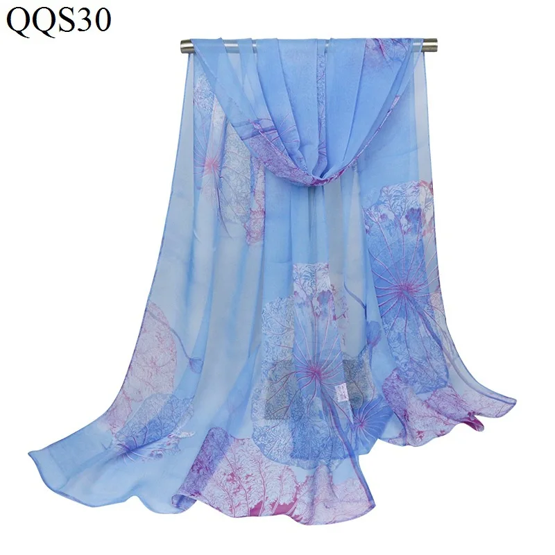 F&ampU Polyester Long Big Lotus Print Soft Scarf Wrap Luxury Shawl Special Craft Chiffon Touch Feeling Fashion & Warm For Women |