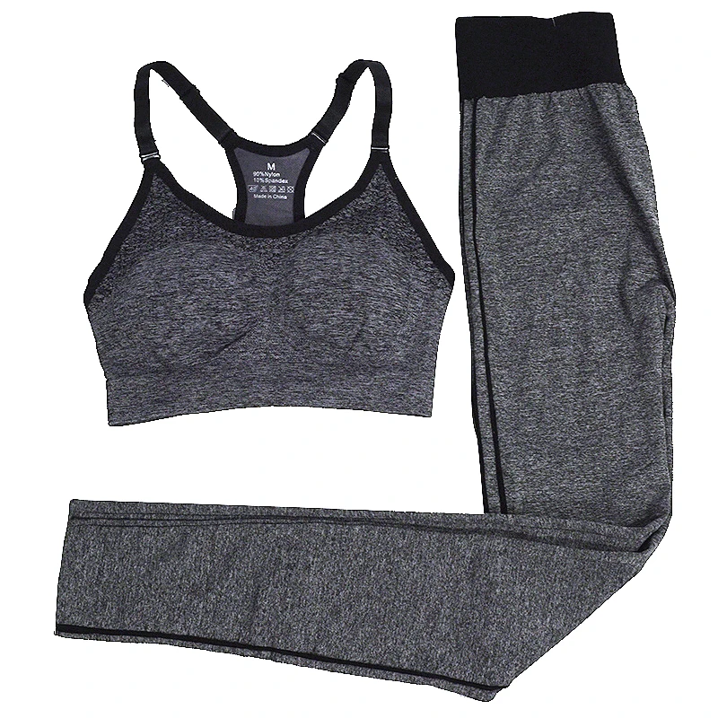 

Reallion Gray Women Yoga Set Fitness Sports Bra Yoga Pants Leggings Set Running Tracksuit for Women Gym Clothing for Female-Y