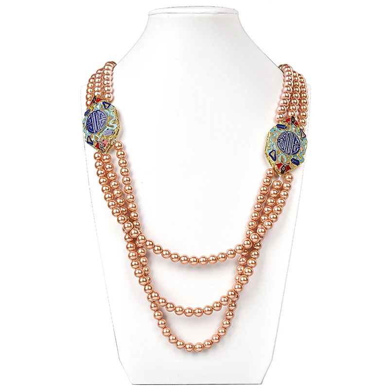 3 rows a multi-layered Synthesis pearl and Glossy light necklace of orange beads is perfect for giving to your lover | Украшения и