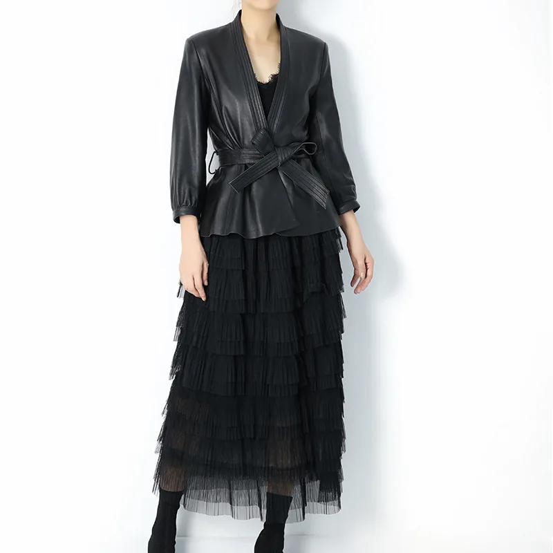 Овечья Шубка женская шуба настоящая кожаная куртка женская одежда корейская элегантная тонкая женская куртка ZT2226 - Цвет: black