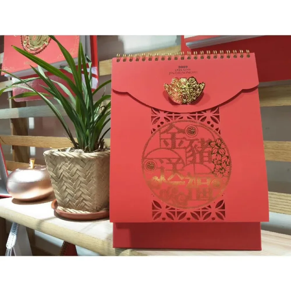 

New 2019 Table office company calendar print cute calendar desk calendar monthly red white color 50pieces/lot
