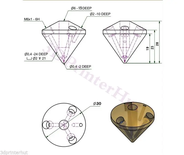 Reprap 3d Impressora Diamante Hotend Multi Cor Final Quente em para Fora Extrusora Hotend Kit Completo Conjunto para 0.4 mm 1.75 mm Filamento - Imagem 4