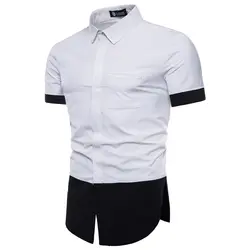 Мужские футболки 2018 Лето Новое прибытие в британском стиле Повседневная коротким рукавом сплошной мужской деловой черный/белый коллаж