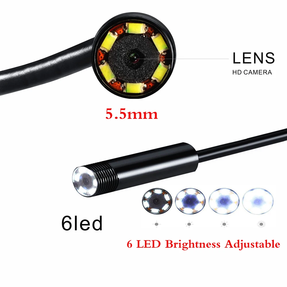 5.5mm Lens 2 IN1 USB Android Endoscope Camera 2m 5M 10M Snake Tube Pipe Inspection for Underwater Viewing Car Repair Endoscopio
