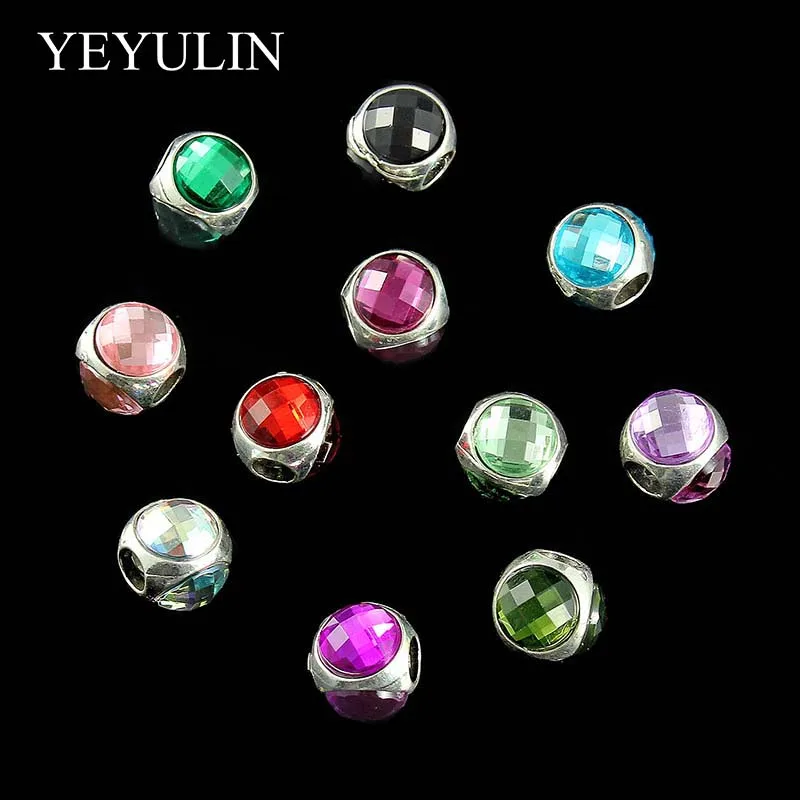 

10pcs Four Side Crystal Geometric Big Hole Loose Spacer Beads Fit European Charm Bracelet DIY Making