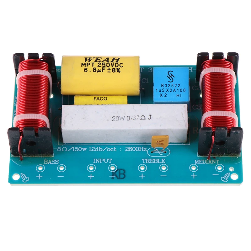 1pc Speaker 3 Way Audio Frequency Divider Treble + Midrange + Bass Crossover Speakers Filter For 8Inch Speaker DIY