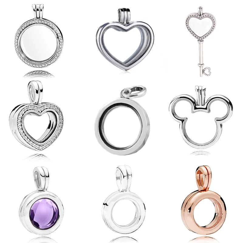 

Trendy 100% 925 Sterling Silver Floating Round Heart Key Locket Charm Fit Original Pandora Necklace Women Fine Jewelry Gift