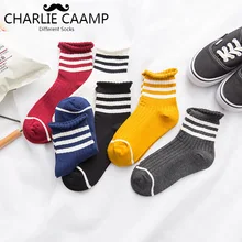 Для женщин черный, белый цвет керлинг полосатый все сезоны Harajuku ветер три бар дамы ретро прилив бренд хлопковые носки L106