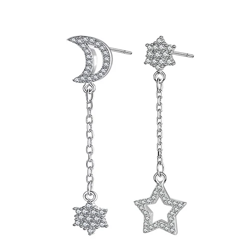 

EH116 Moon and Star Earrings Long Style Korean Crystal Earrings with 100 Sets of Oendant Earrings Stud Female Hipster