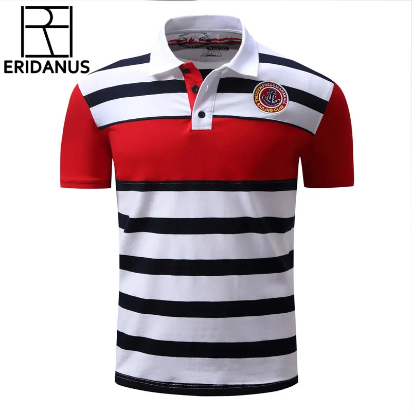 

2018 Men Polo Shirt Male Solid High Quality Polo Homme Casual Short Sleeve Club Tops for Man Striped 100% Cotton EUR Size M714