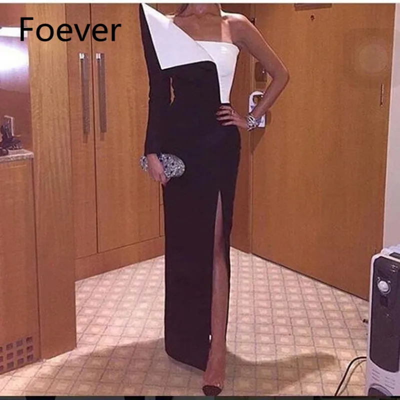 

Abendkleider 2019 Elegant Dubai Saudi Arabia Evening Dress Prom Dress White and Black Sartin Long Party Dress Evening Gown
