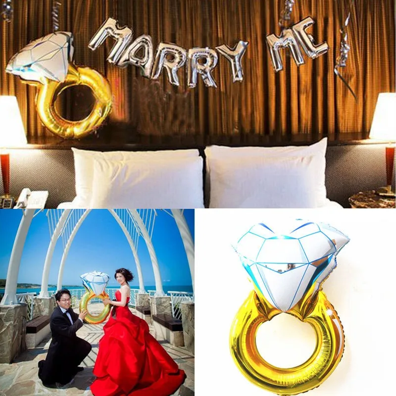 2 Size Bride Diamond Ring Shape Balloon Foil Helium Balloon Engagement Lover Wedding Marriage Valentine Birthday Balloon Festivel Decor Party Toys  (7)