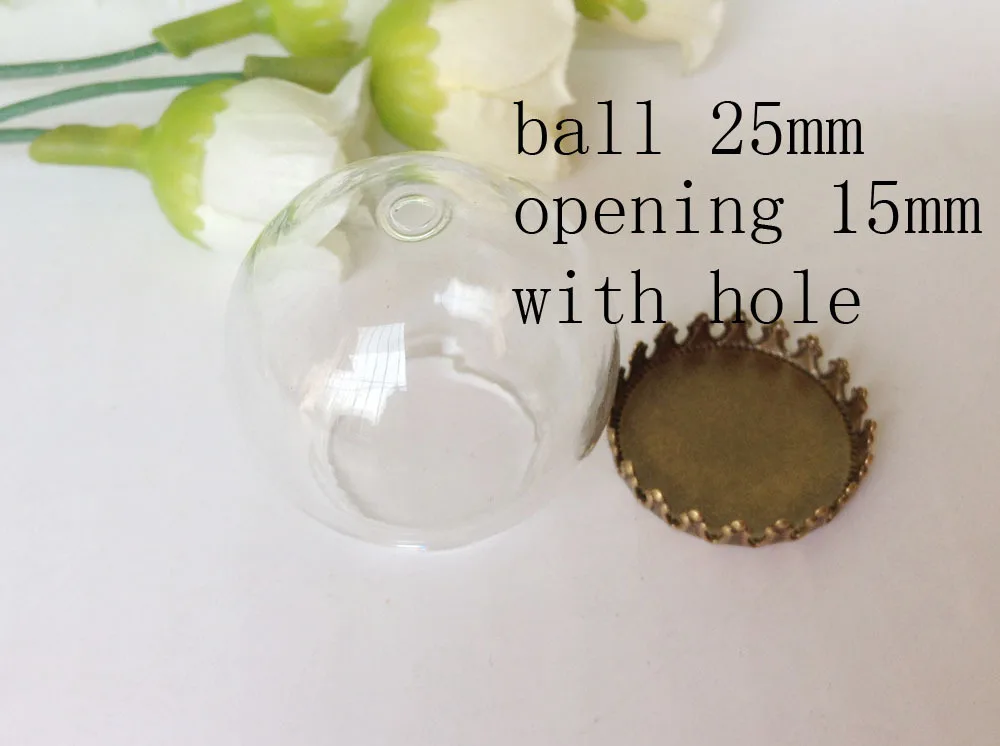 

Free shipping!!!! with hole 25mm Glass Globe opening 15mm +insize 15mm bronze pendant base/ Locket Charm