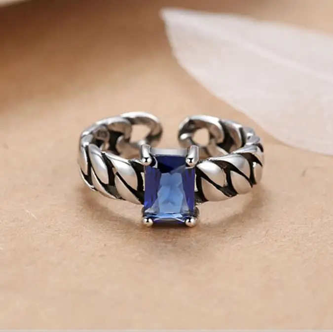 Bijoux Панк Личность 925 пробы серебряные кольца CZ для Для женщин Свадебные чешские Jewelry Винтаж регулируемые перстни - Цвет основного камня: blue