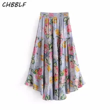 Сезон весна-лето; Новое поступление; Женская плиссированная юбка в восточном стиле с принтом; юбка с цветочным принтом; DFJ8006