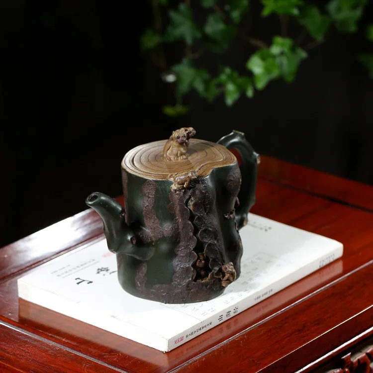 Исин подарок сырой руды темно-красный эмалированный Керамический Чайник Обезьяна пень имитировать старый чайник украшение чайник мастер нижний деньги