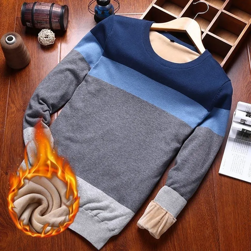 Varsanol человек свитер хлопка с длинным рукавом Пуловеры трикотажные Для мужчин v-образным вырезом свитер Топы Трикотаж Полосатый Slim Fit теплые